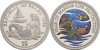 1 Dollar 1992 Palau Marine Life Protection - Farbmotiv Tampondruck stfr