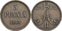 5 Penniä 1865 Finnland Großfürstentum Alexander II. 1855-1881 ss+, Rf.