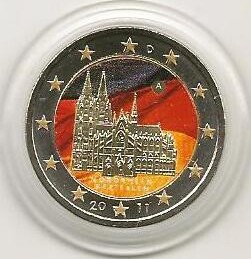 Gekleurde euromunten 2 Euro Duitsland 2011 Kölner Dom gekleurd F Unc ...