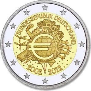 lekken Assortiment atomair Speciale 2 euromunten 2 Euro 2012 D Duitsland 10 jaar Euro Unc | MA-Shops