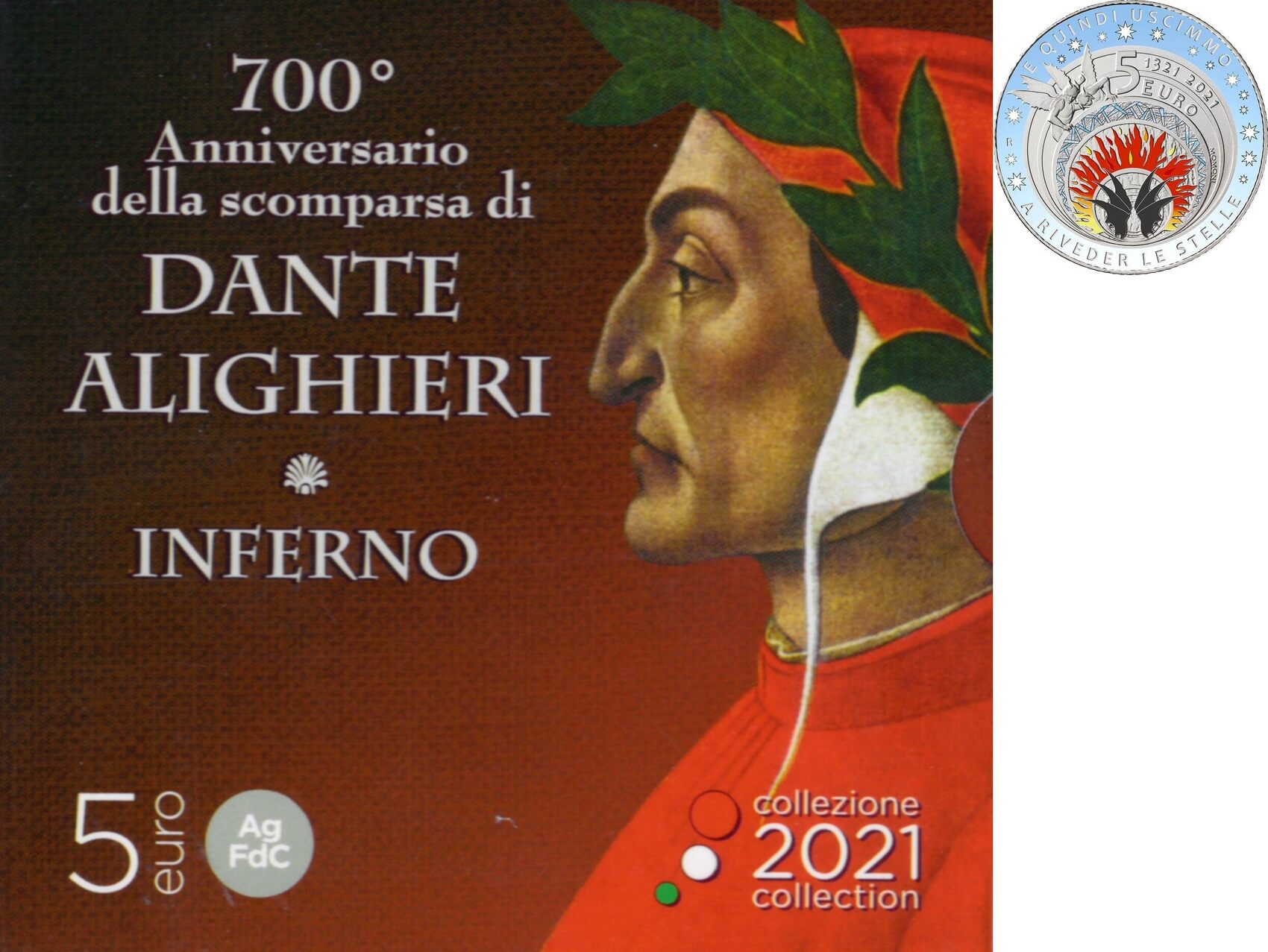 5 Euro Itali 2021 Dante Alighieri Inferno Proof MA Shops