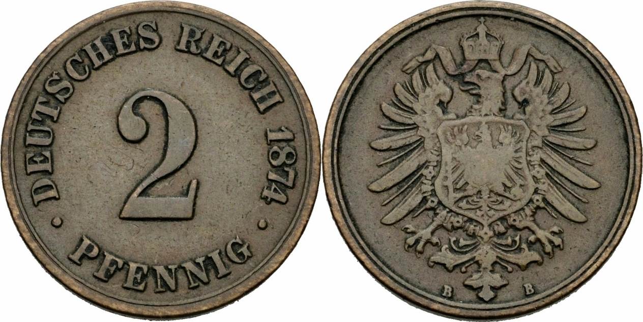 Deutsches Reich 2 Pfennig 1874 B Hannover Kleiner Adler Kaiserreich ...