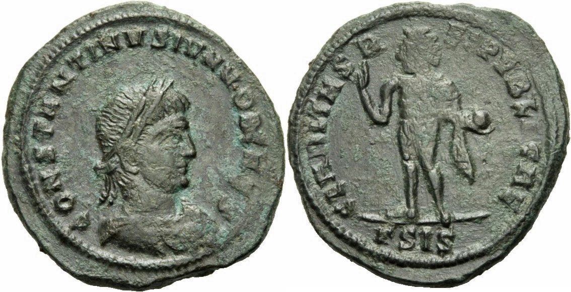 Römisches Kaiserreich Constantin II. Follis Siscia 317 CLARITAS ...