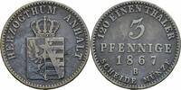 Anhalt 3 Pfennig Anhalt-Dessau Leopold Friedrich 3 Pfennige 1867 B Hannover Jaeger 68 AKS 33 -